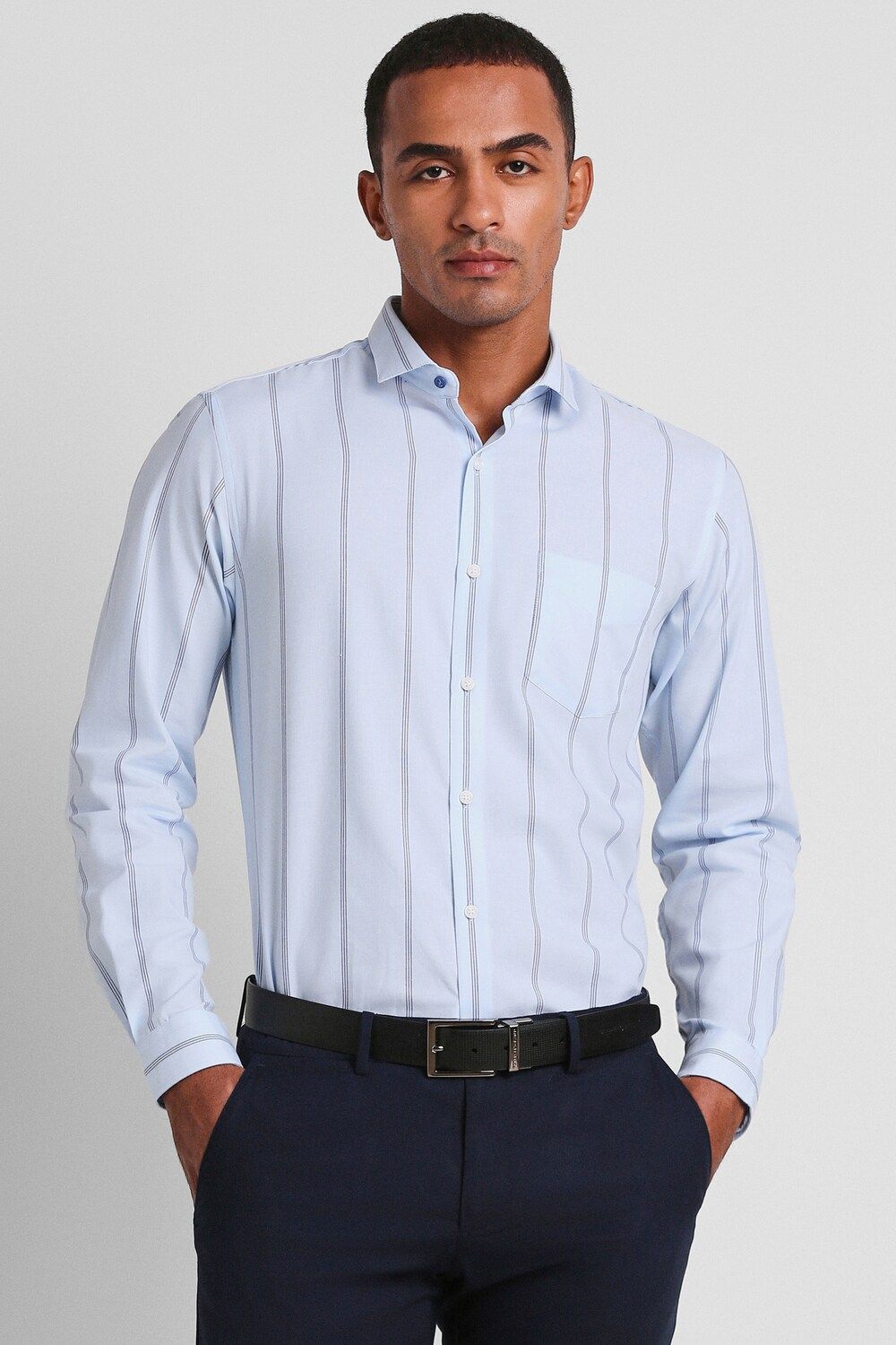 Men Blue Slim Fit Formal Full Sleeves Formal Shirt