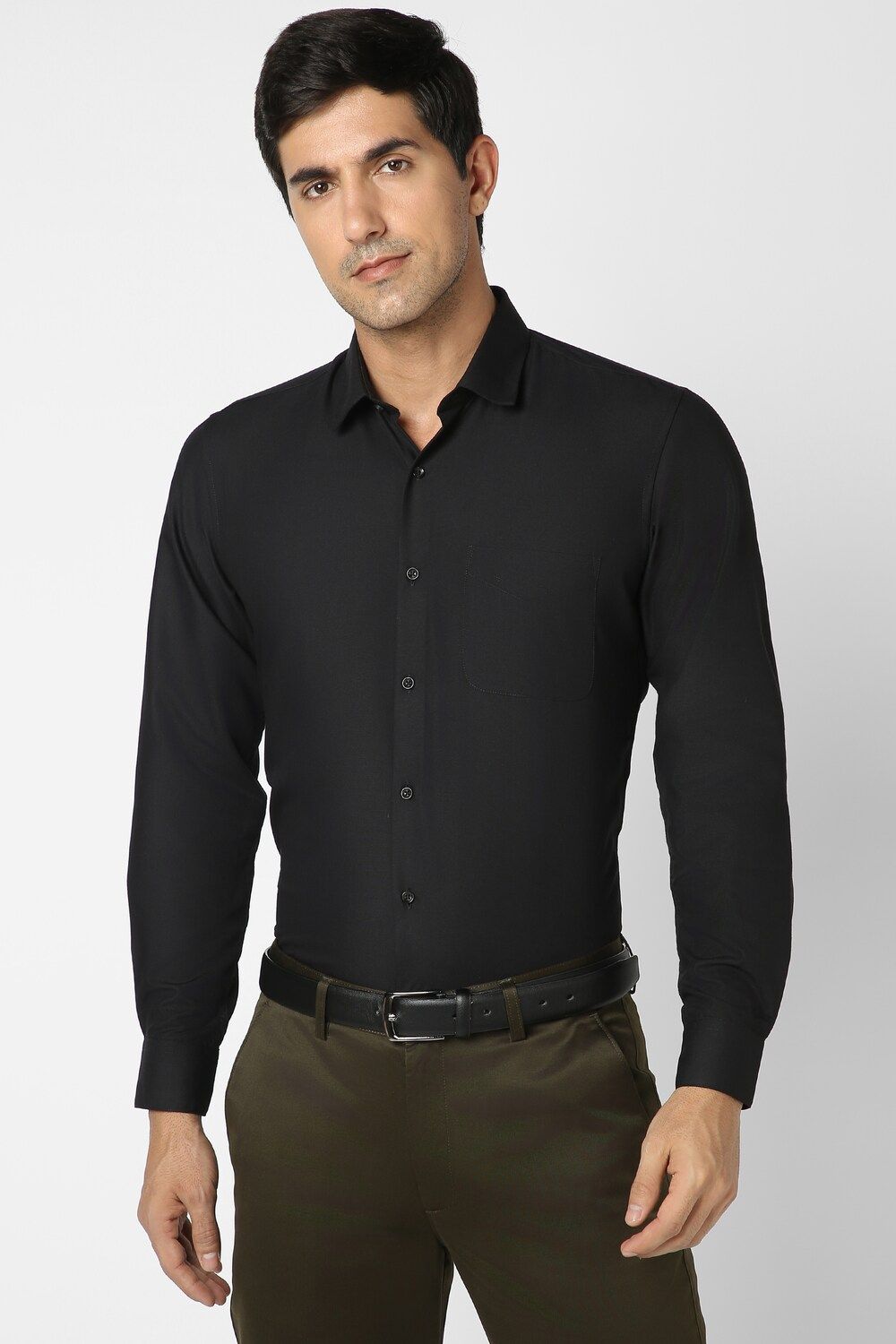 Men Black Slim Fit Formal Full Sleeves Formal Shirt