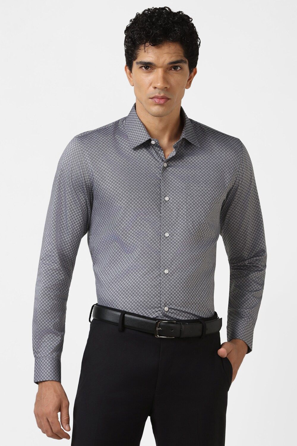 Men Grey Slim Fit Formal Full Sleeves Formal Shirt