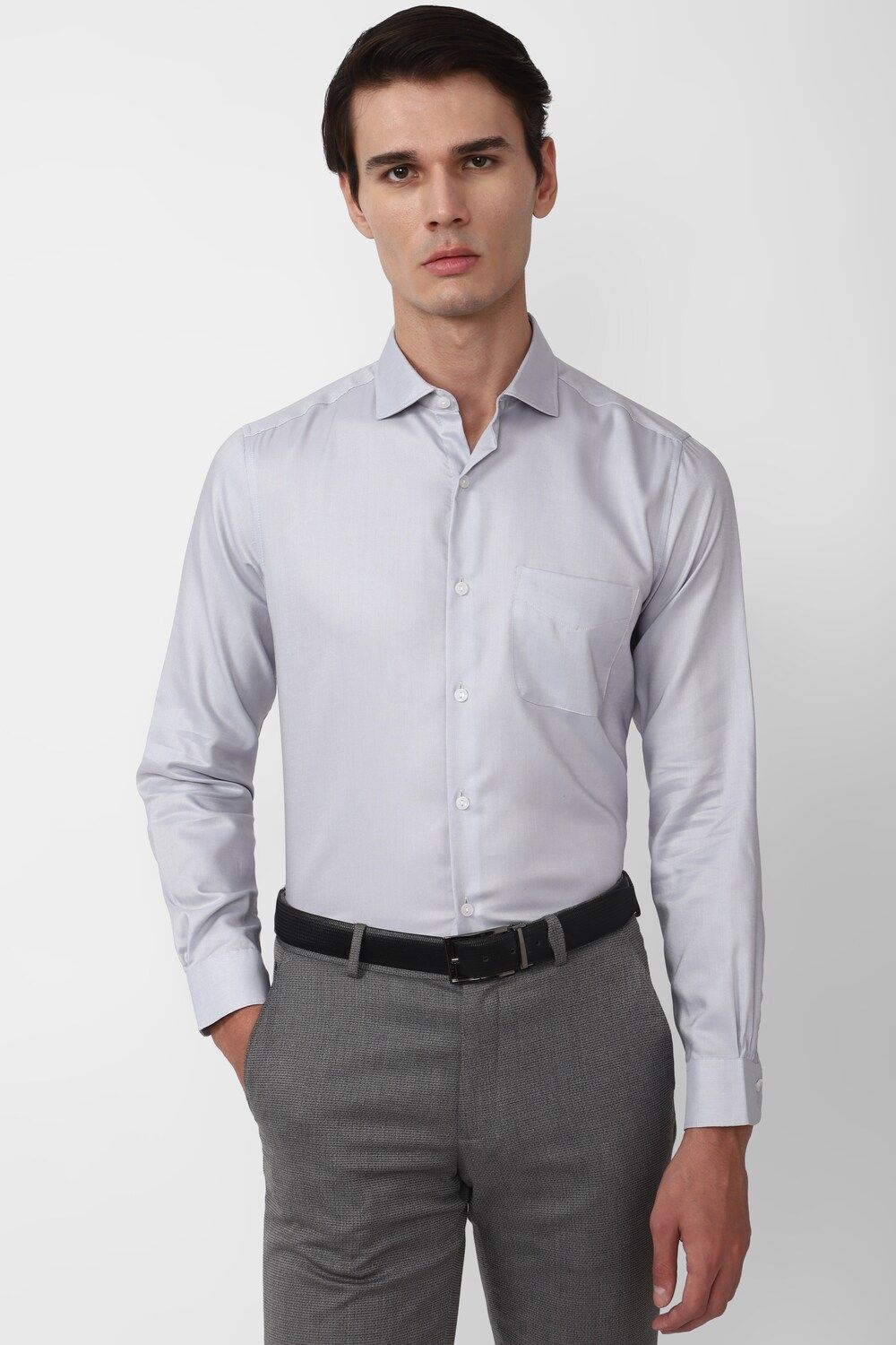 Men Grey Slim Fit Formal Full Sleeves Formal Shirt