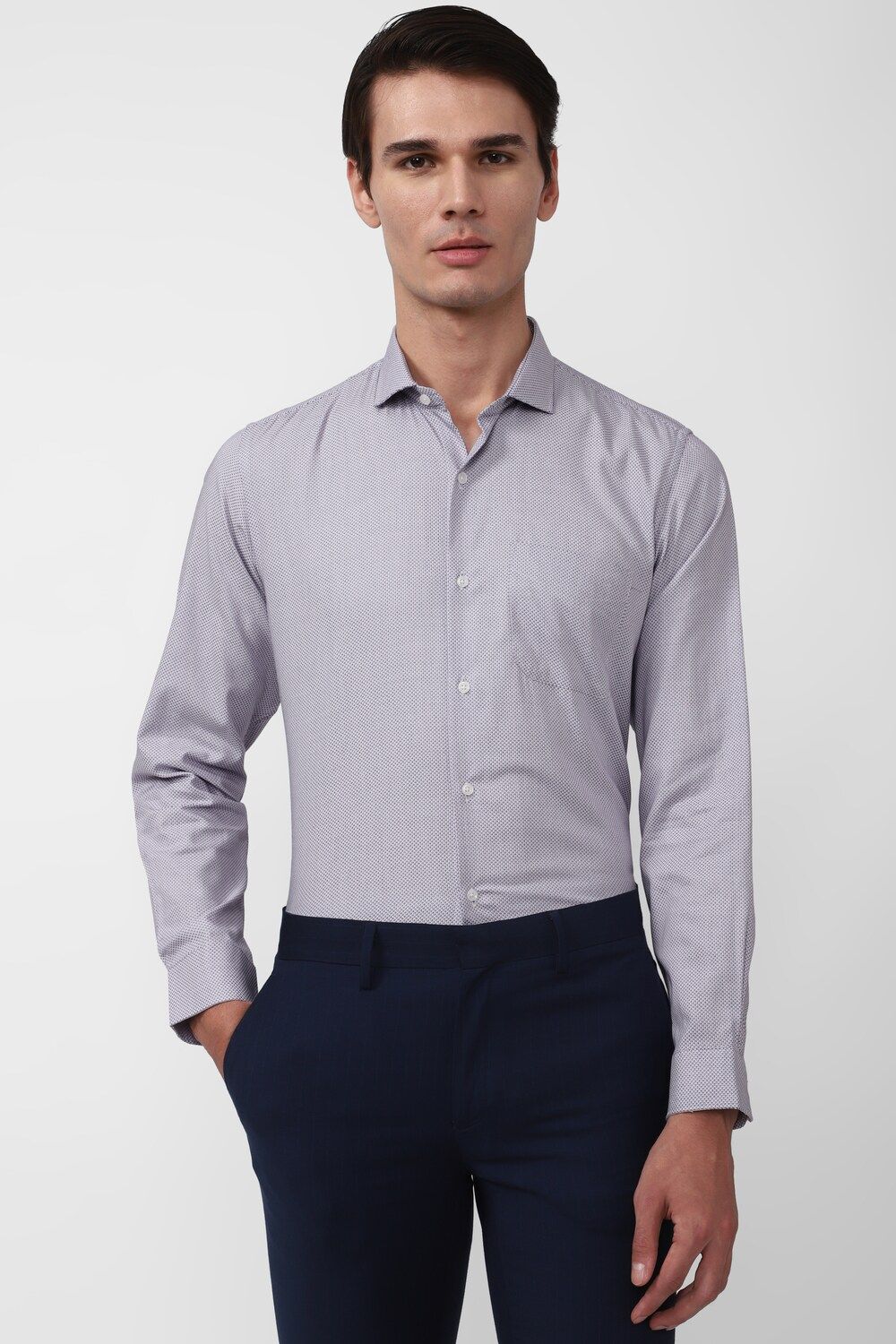Men Grey Slim Fit Formal Full Sleeves Formal Shirt