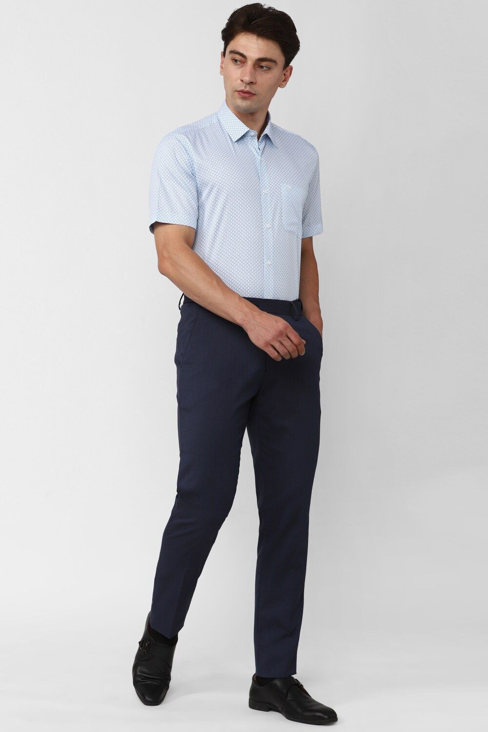 Men Blue Regular Fit Formal Half Sleeves Formal Shirt