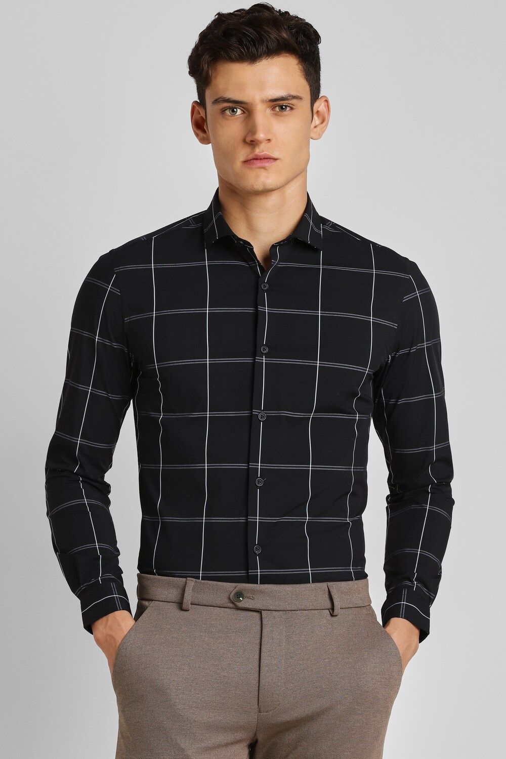 Men Black Super Slim Fit Formal Full Sleeves Formal Shirt