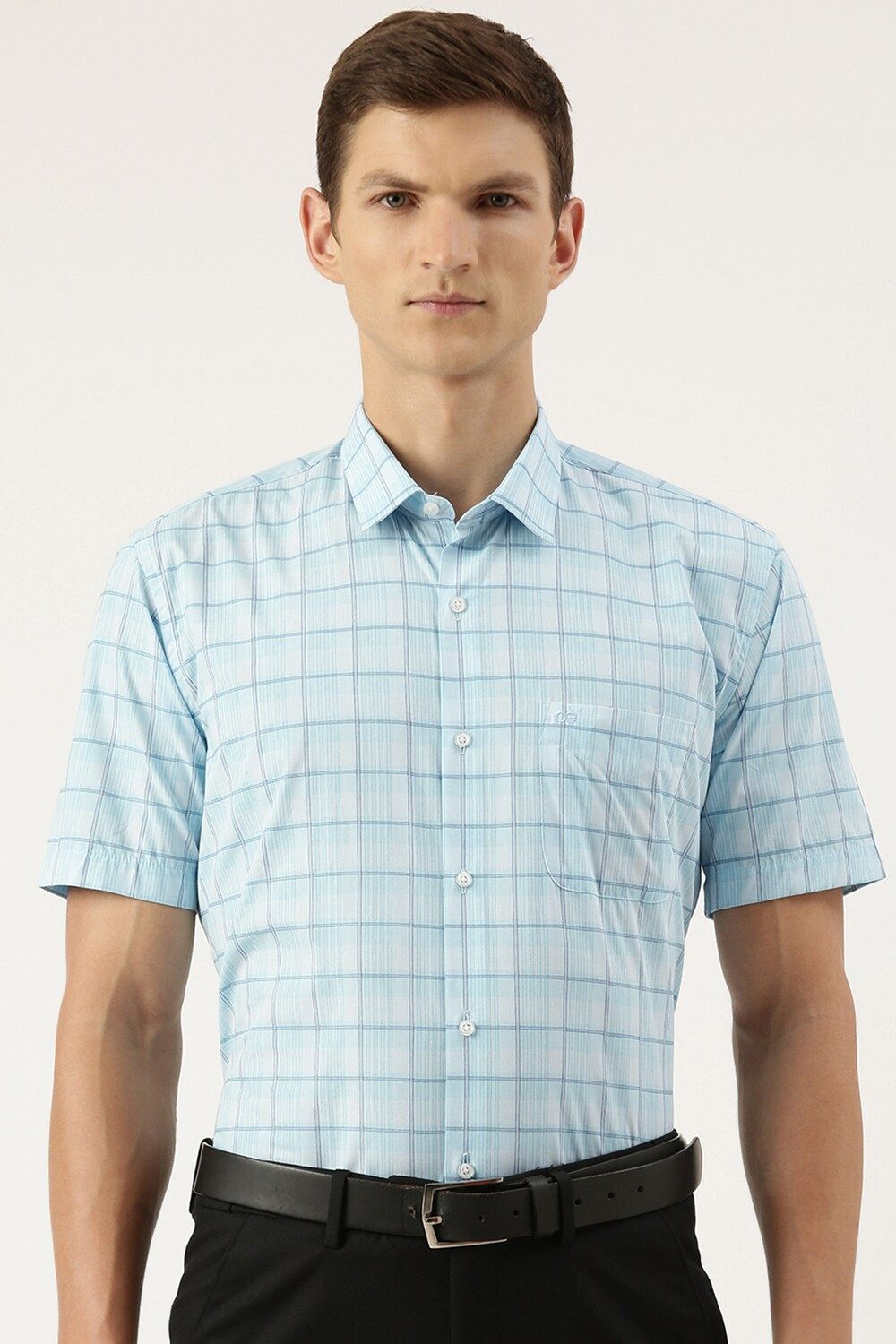 Men Blue Regular Fit Formal Half Sleeves Formal Shirt