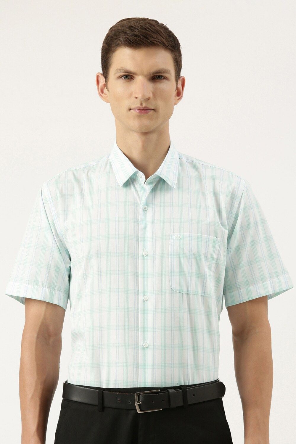 Men Green Regular Fit Formal Half Sleeves Formal Shirt