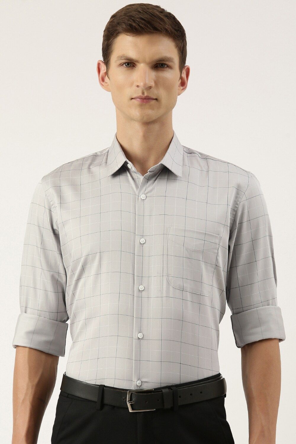 Men Grey Slim Fit Formal Full Sleeves Formal Shirt