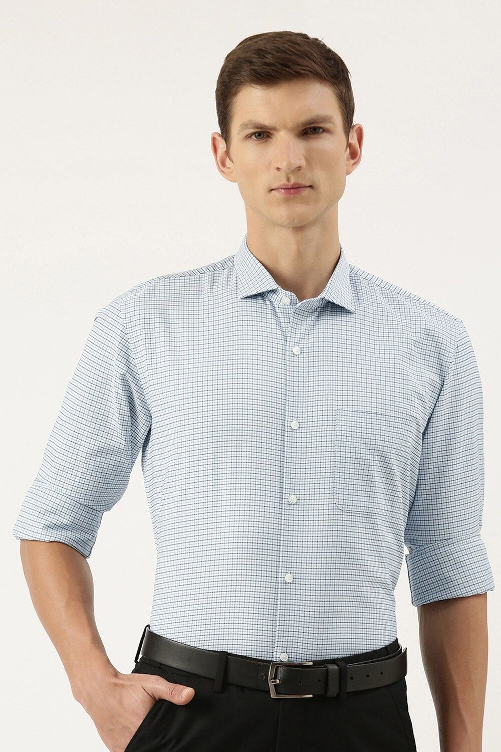Men Blue Regular Fit Formal Full Sleeves Formal Shirt