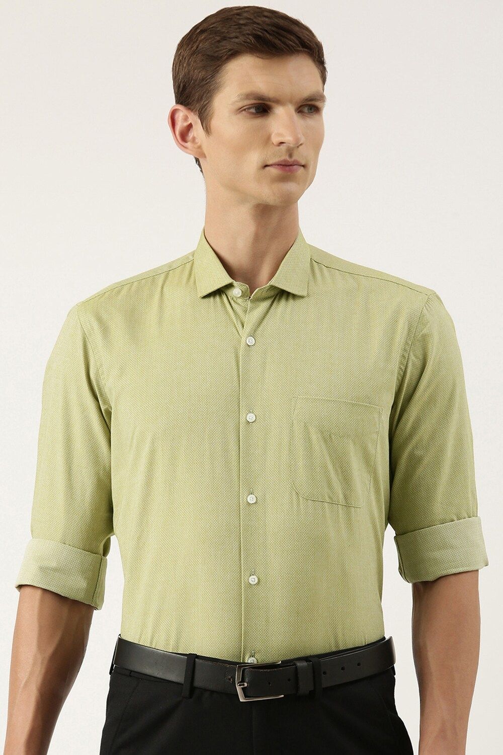 Men Green Regular Fit Formal Full Sleeves Formal Shirt