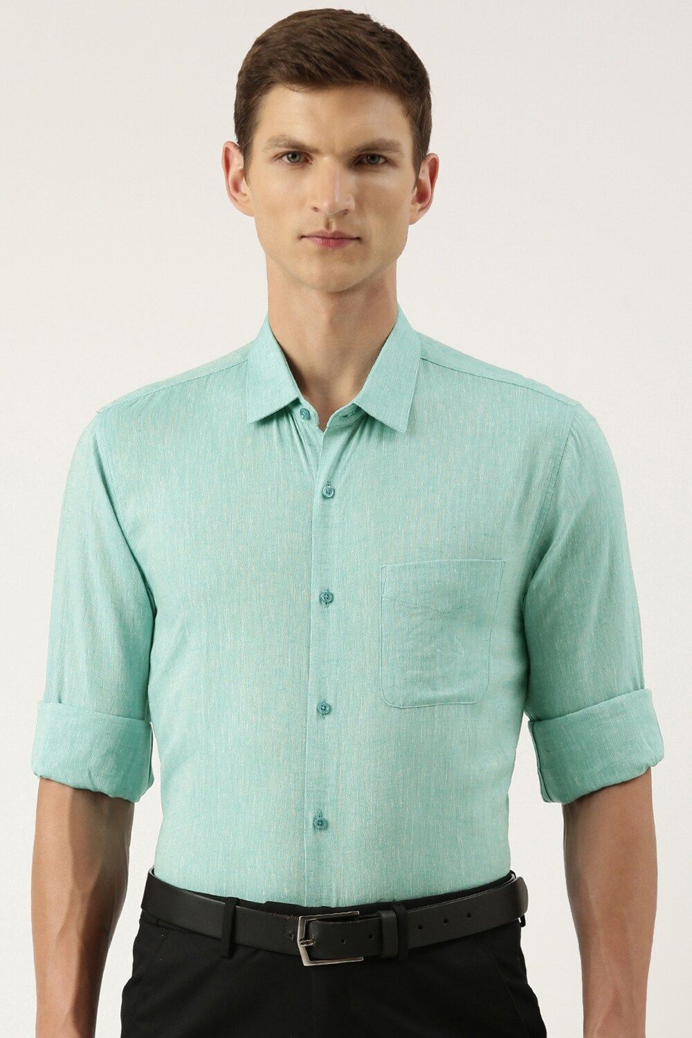 Men Green Slim Fit Formal Full Sleeves Formal Shirt