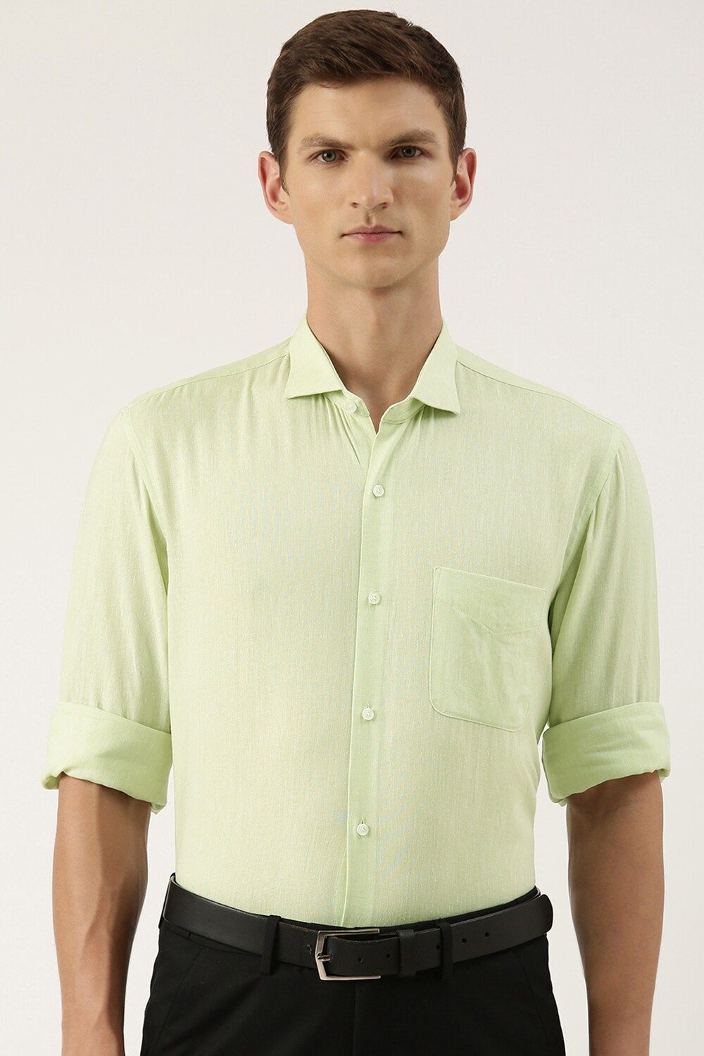 Men Green Regular Fit Formal Full Sleeves Formal Shirt