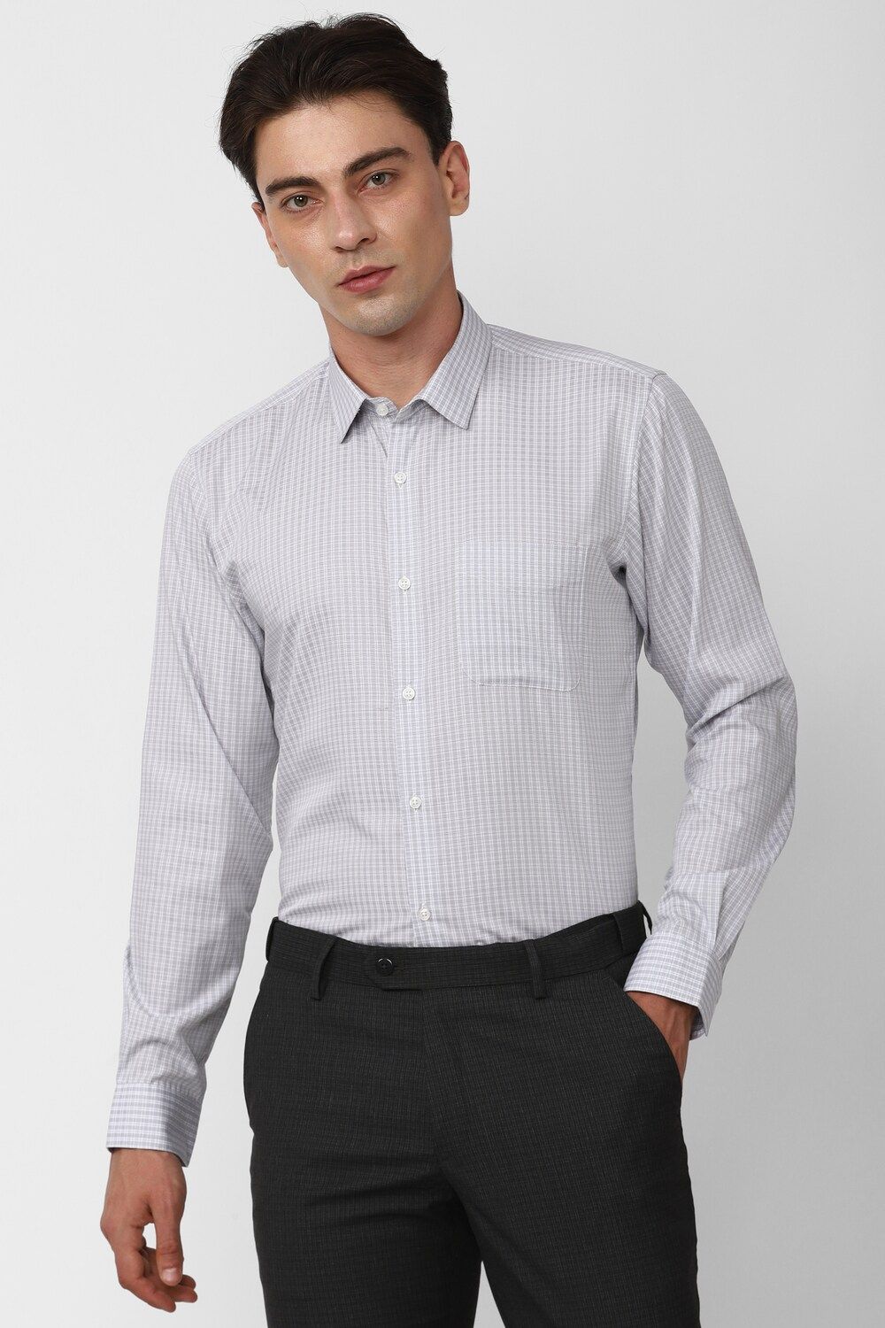 Men Grey Regular Fit Formal Full Sleeves Formal Shirt