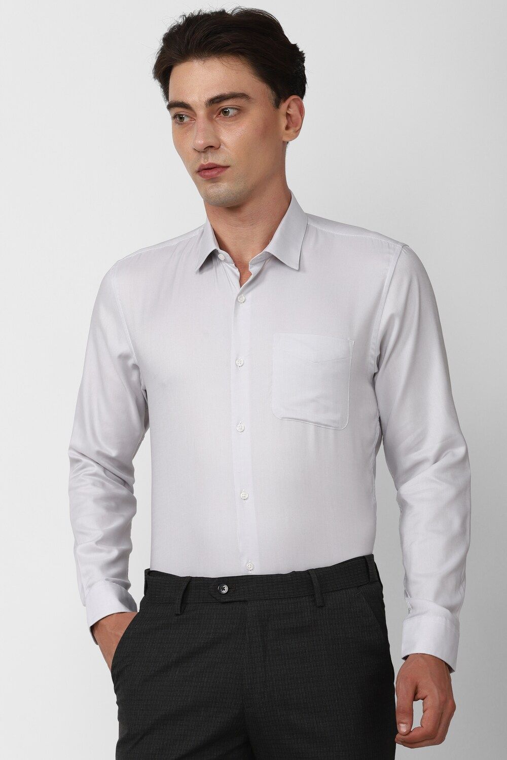 Men Grey Slim Fit Formal Full Sleeves Formal Shirt