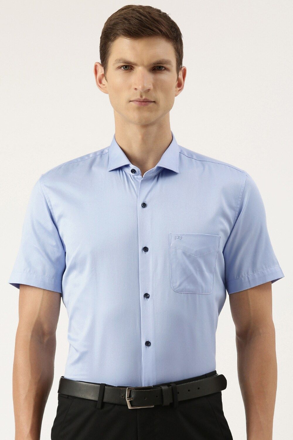 Men Blue Slim Fit Formal Half Sleeves Formal Shirt