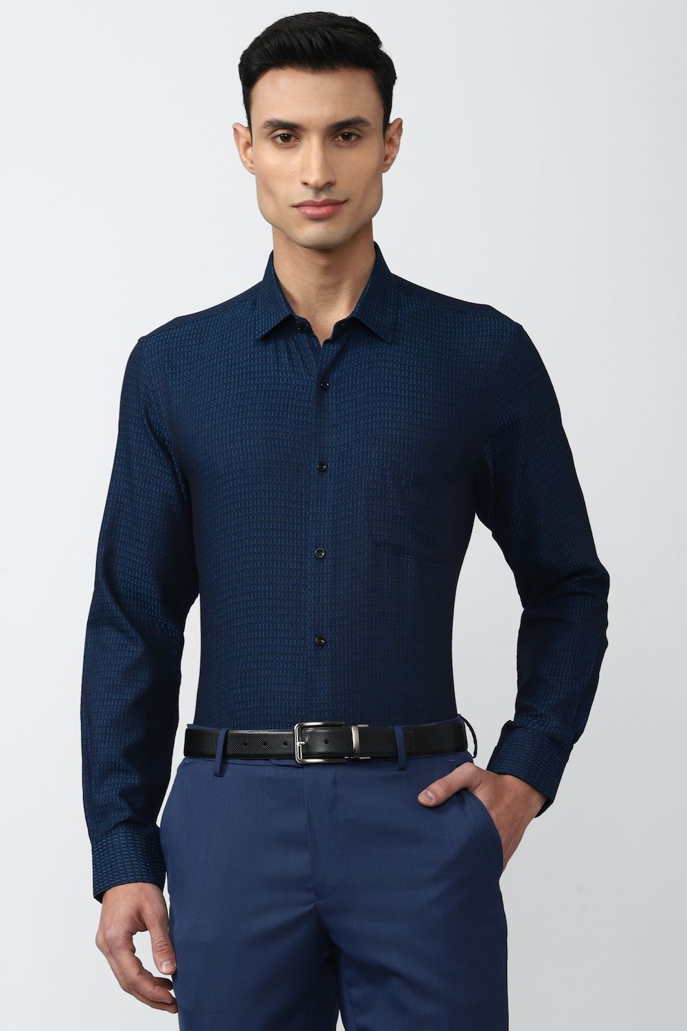 Men Navy Regular Fit Formal Full Sleeves Formal Shirt