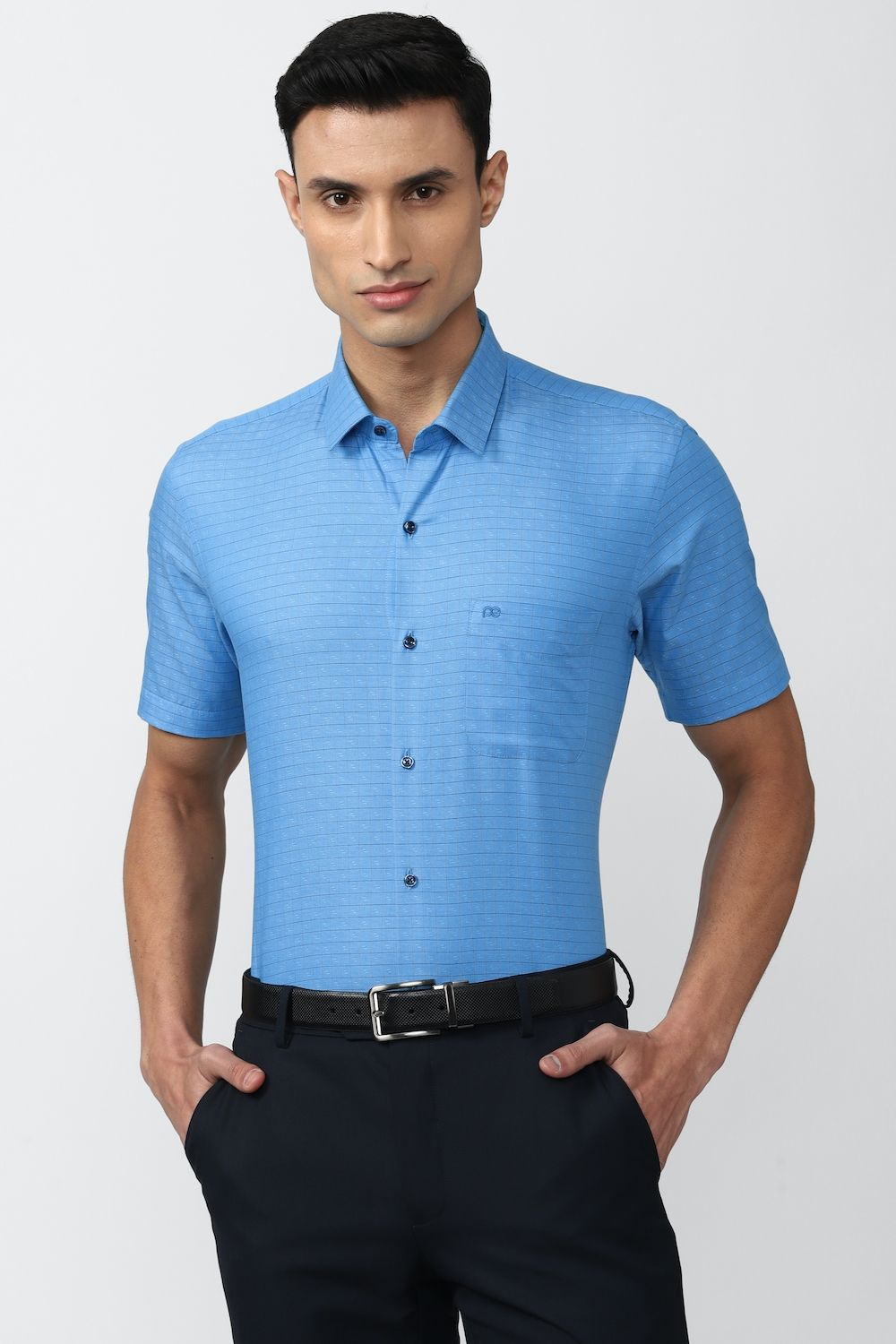 Men Blue Regular Fit Formal Half Sleeves Formal Shirt