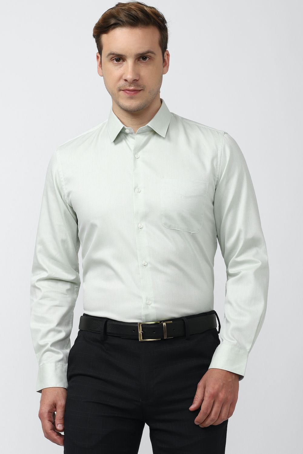 Men Grey Slim Fit Formal Full Sleeves Formal Shirt