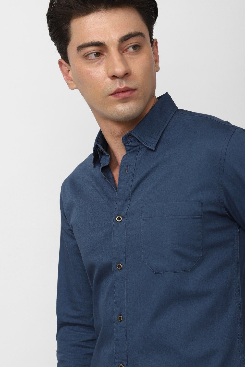 Men Blue Slim Fit Solid Full Sleeves Casual Shirt