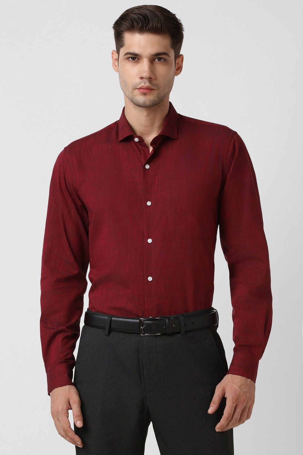 Men Maroon Slim Fit Formal Full Sleeves Formal Shirt