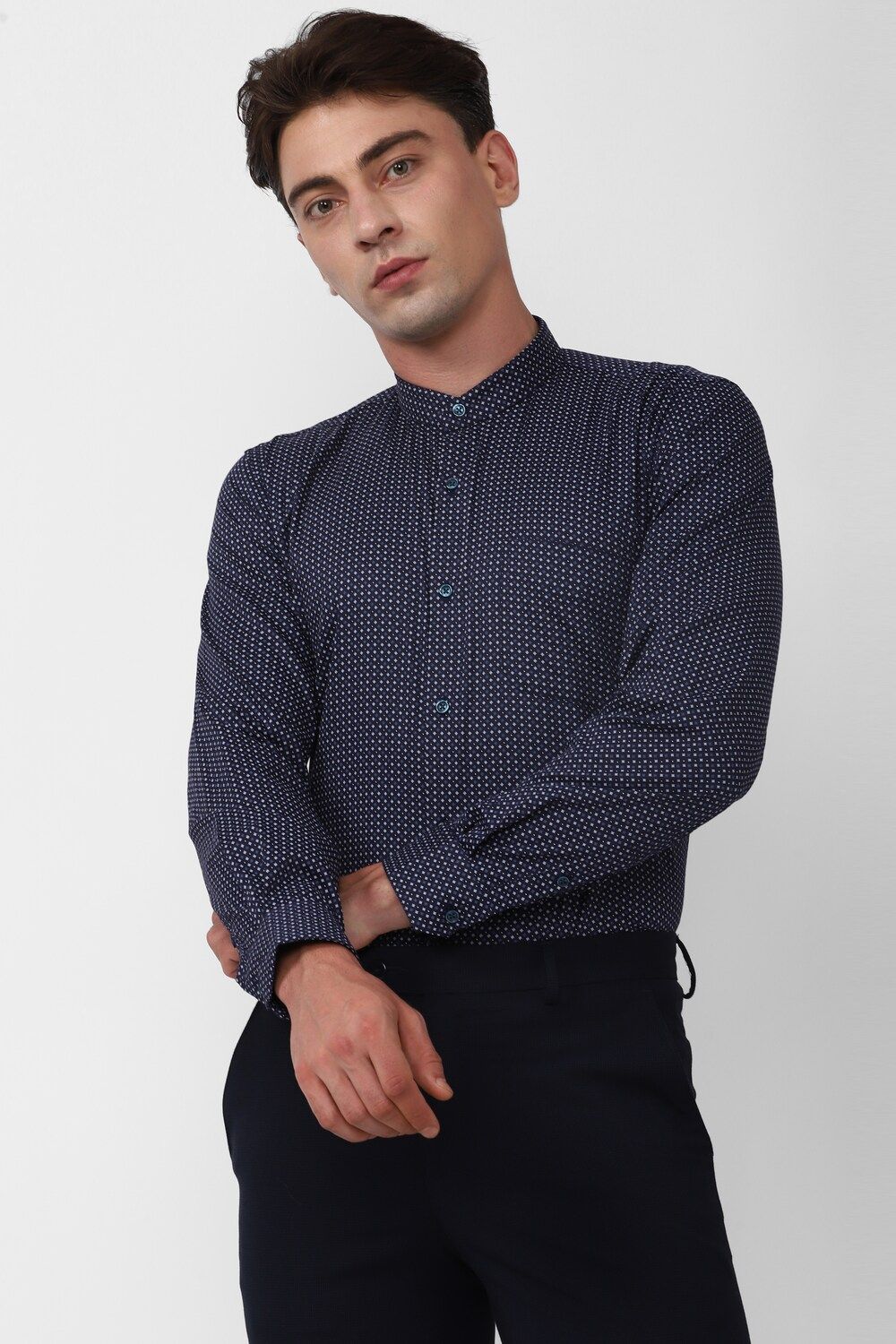Men Navy Slim Fit Formal Full Sleeves Formal Shirt