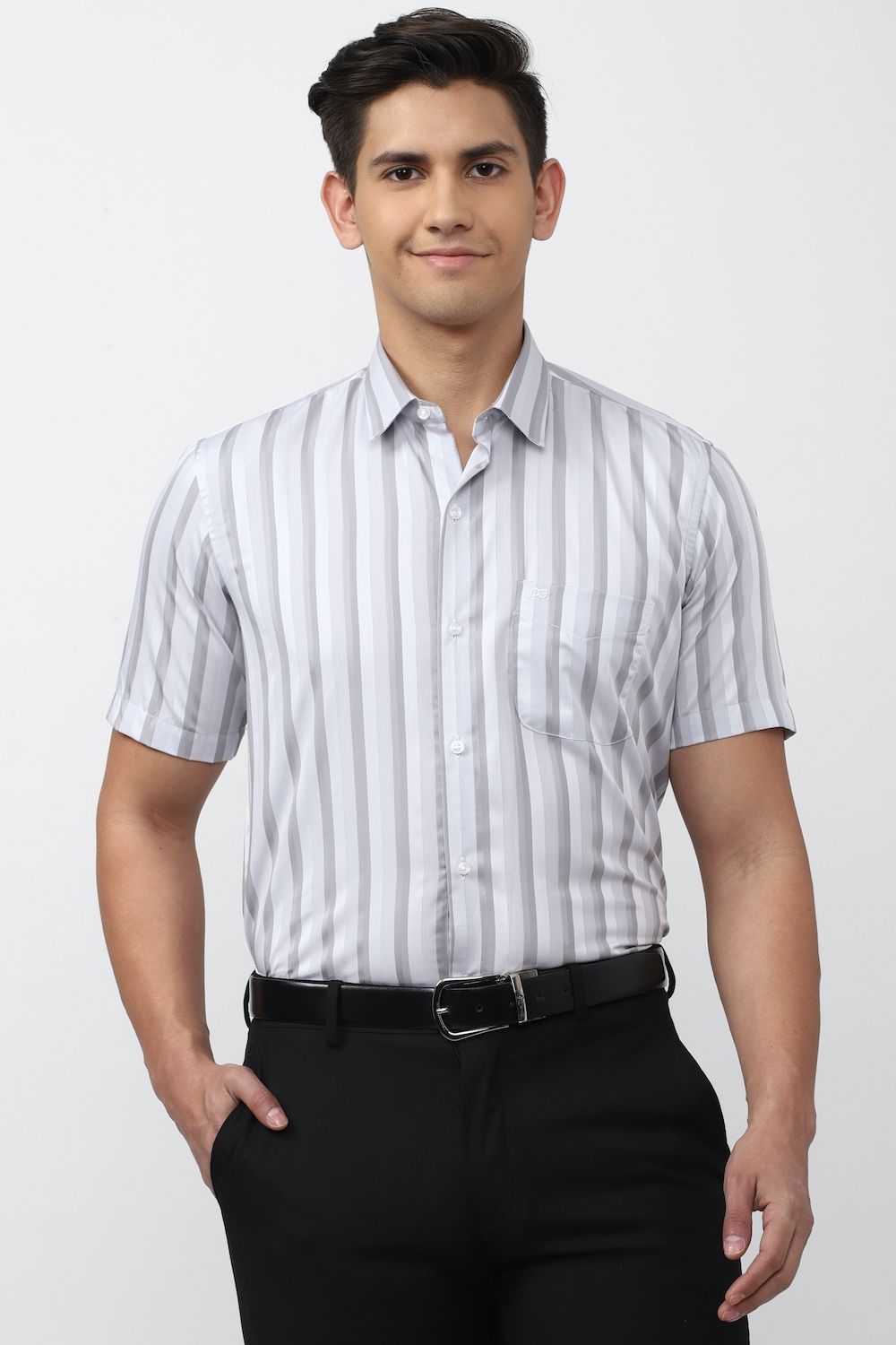 Men Grey Regular Fit Formal Half Sleeves Formal Shirt