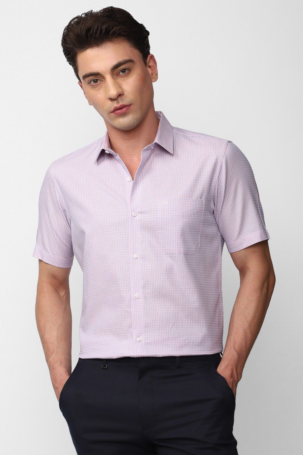 Men Purple Regular Fit Formal Half Sleeves Formal Shirt