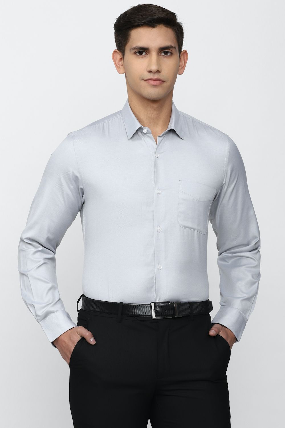 Men Grey Slim Fit Formal Full Sleeves Formal Shirt