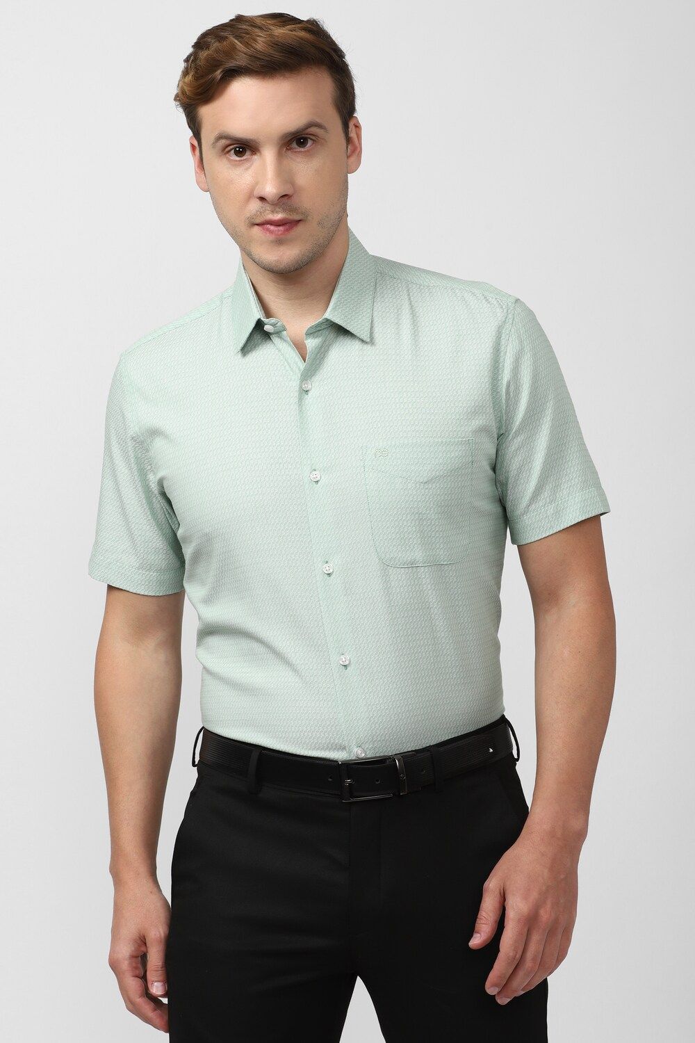 Men Green Regular Fit Formal Half Sleeves Formal Shirt