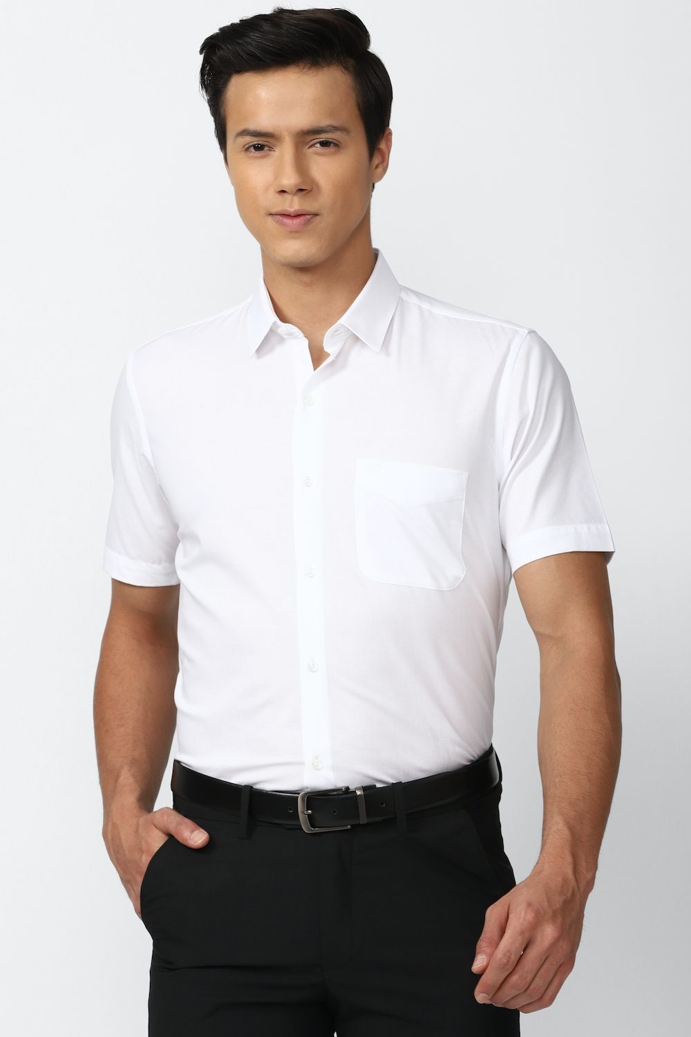 Men White Regular Fit Formal Half Sleeves Formal Shirt
