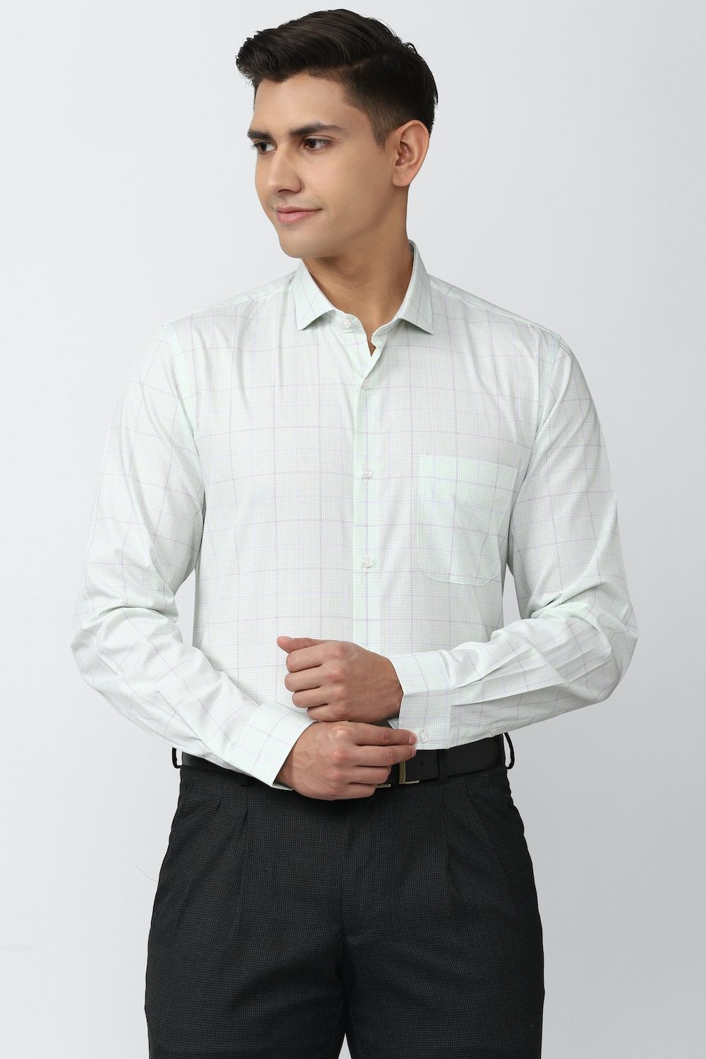 Men Green Slim Fit Formal Full Sleeves Formal Shirt