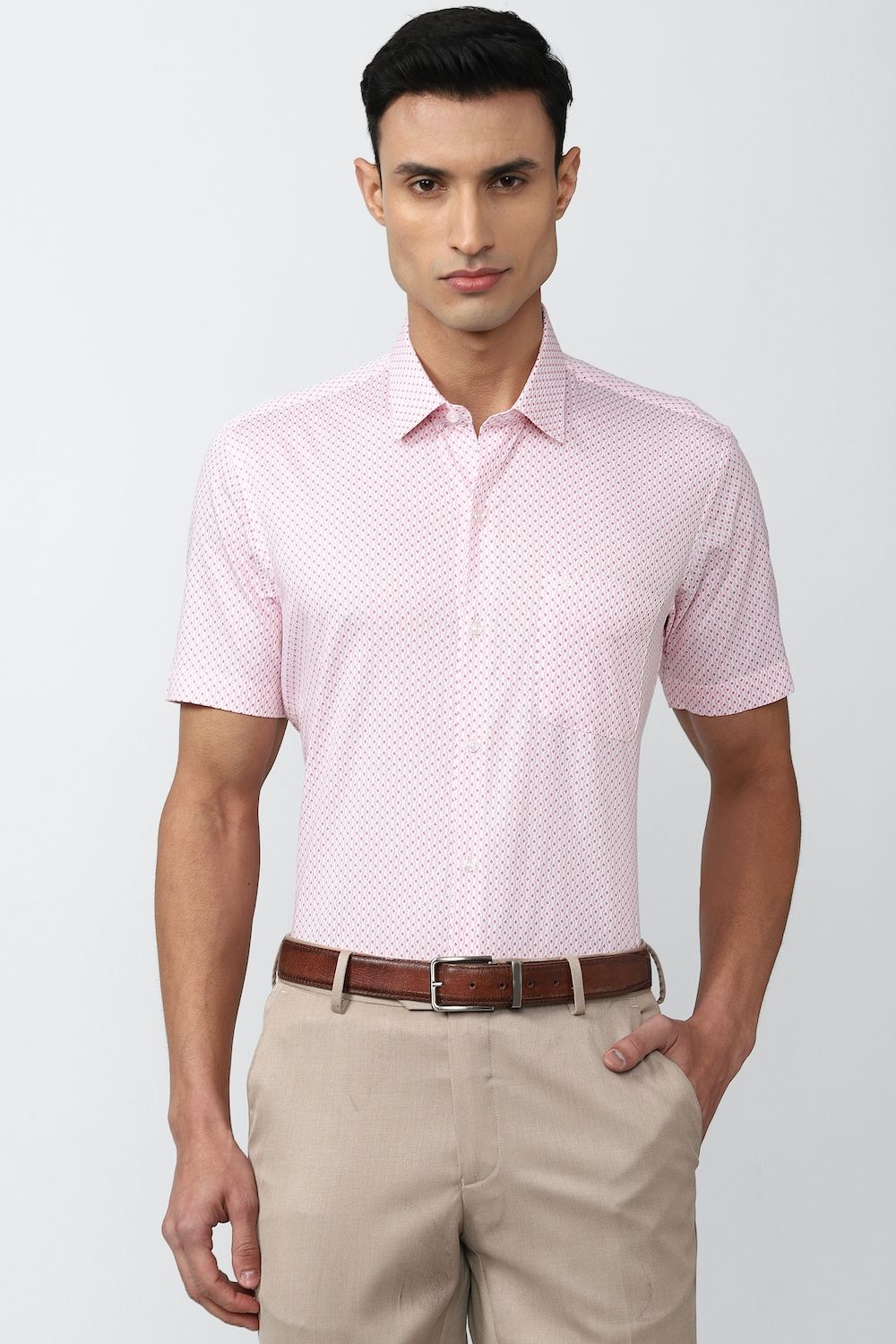 Men Pink Regular Fit Formal Half Sleeves Formal Shirt