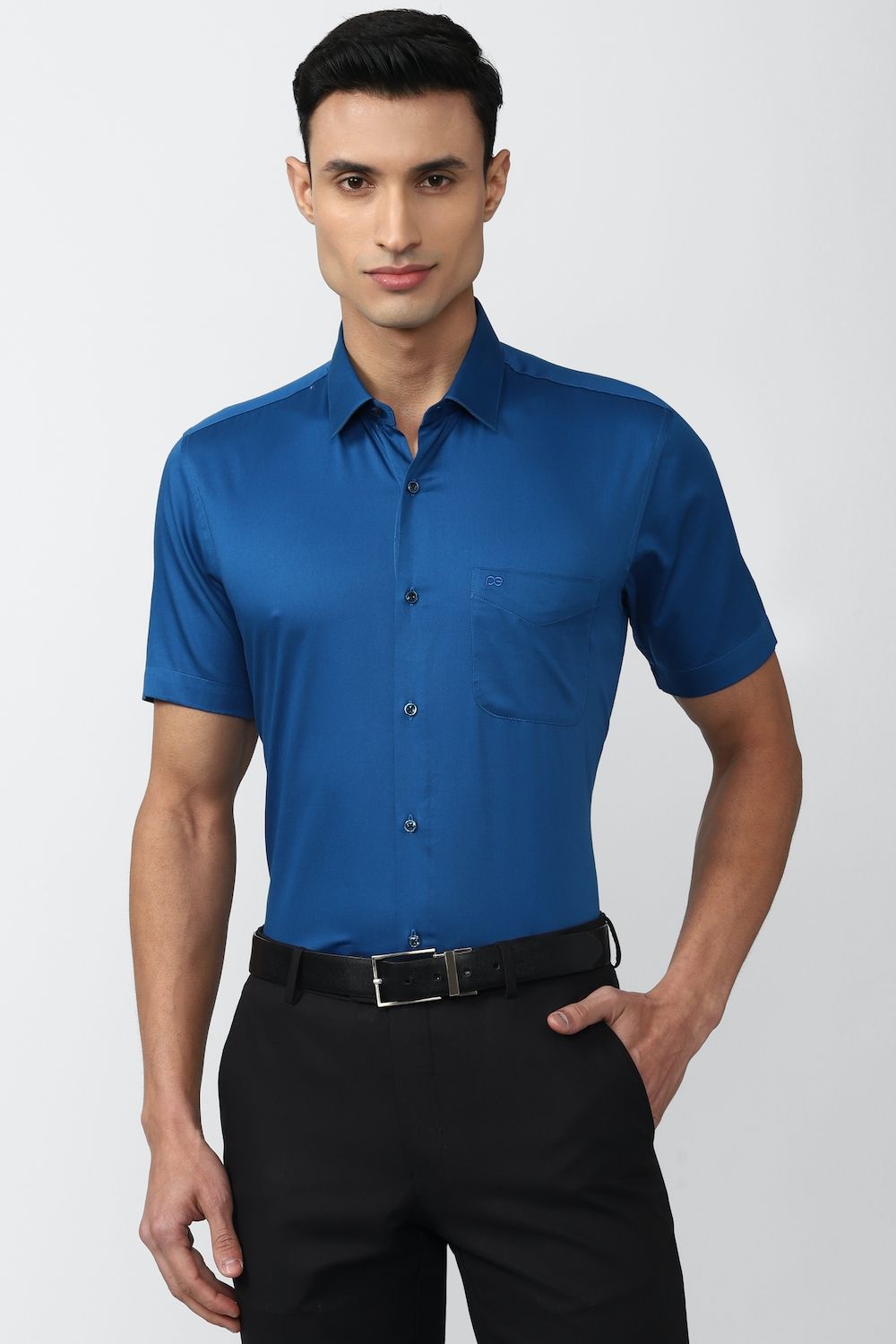 Men Blue Regular Fit Formal Half Sleeves Formal Shirt