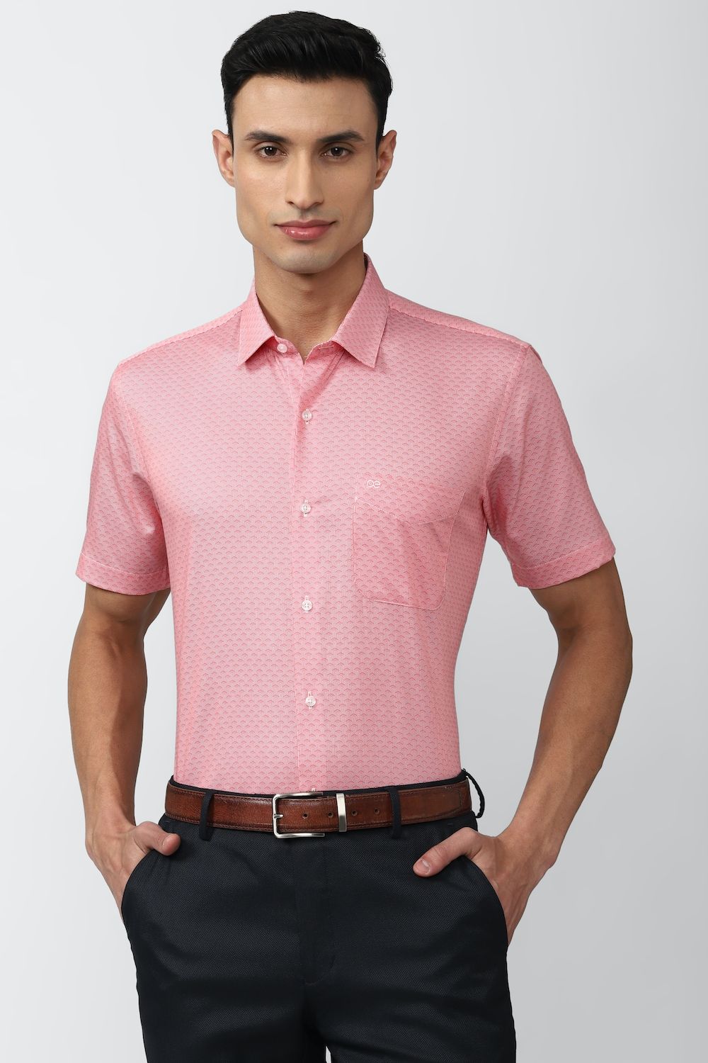 Men Pink Regular Fit Formal Half Sleeves Formal Shirt