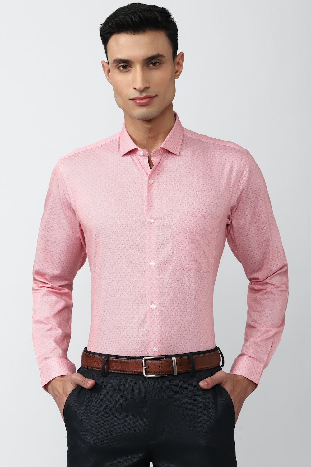Men Pink Regular Fit Formal Full Sleeves Formal Shirt