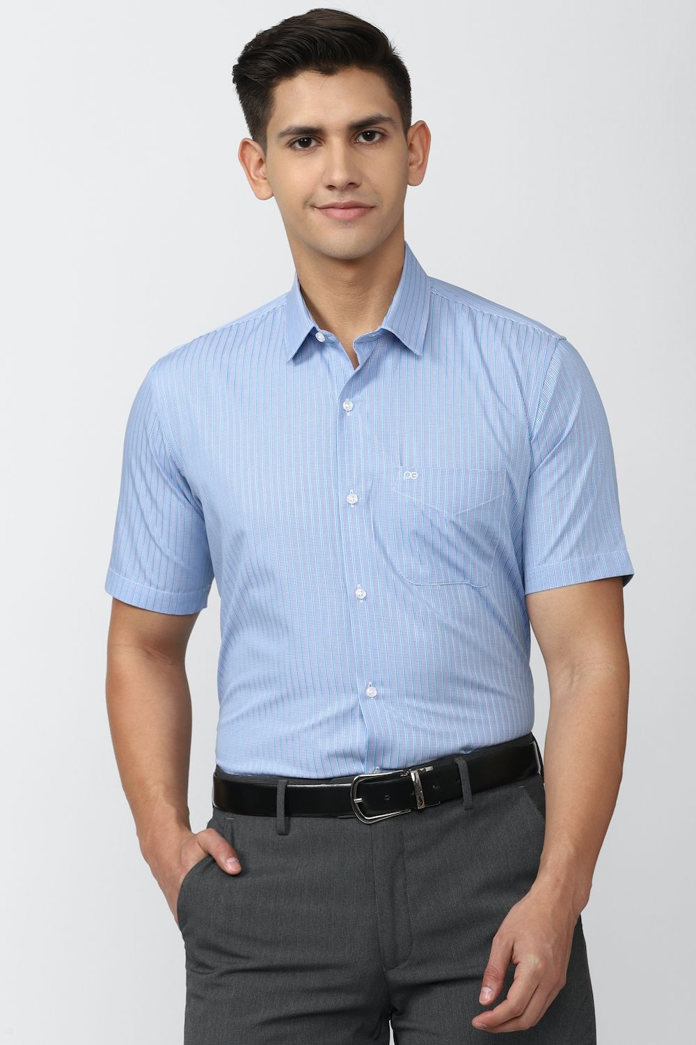 Men Blue Regular Fit Formal Half Sleeves Formal Shirt
