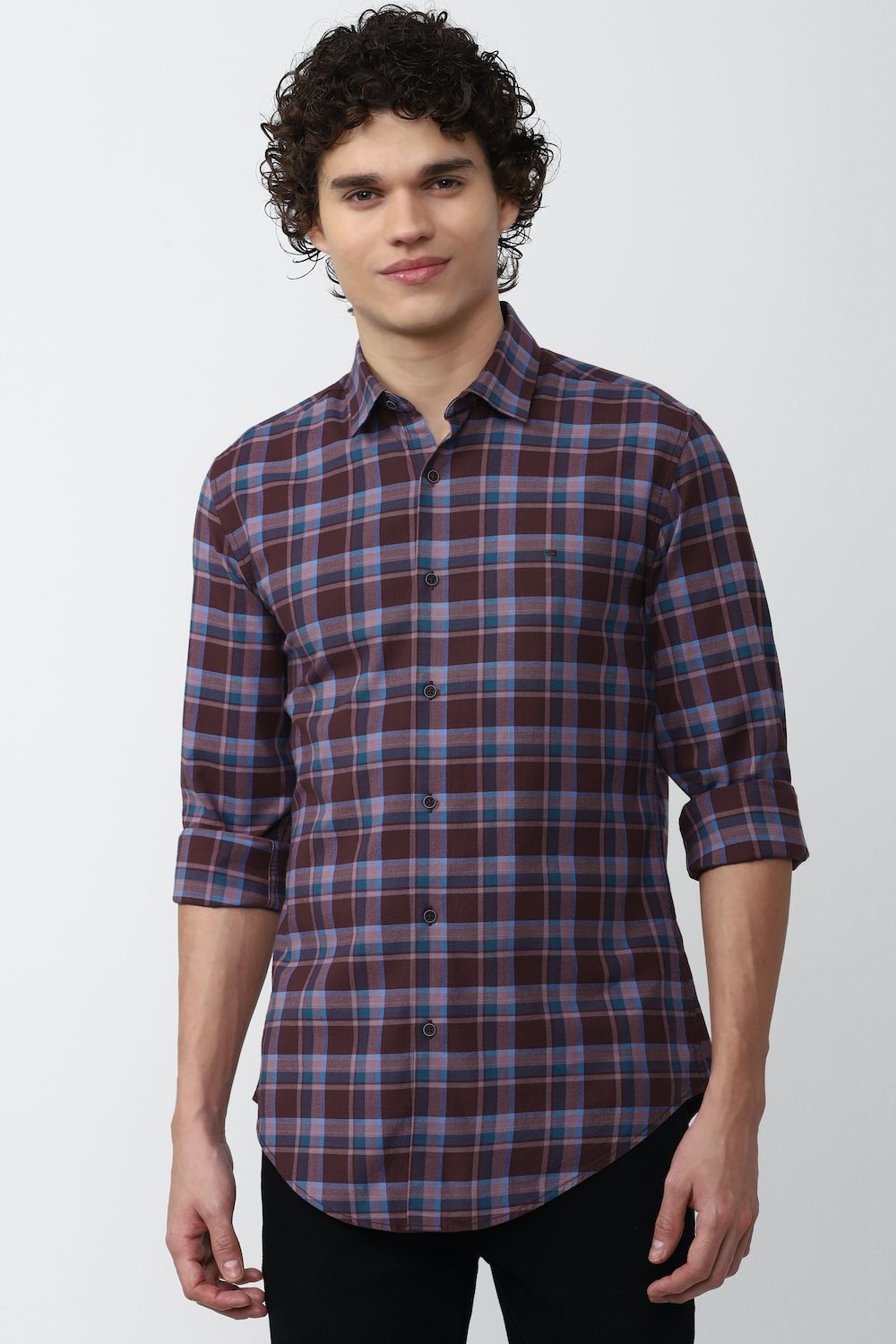 Men Purple Super Slim Fit Check Full Sleeves Casual Shirt