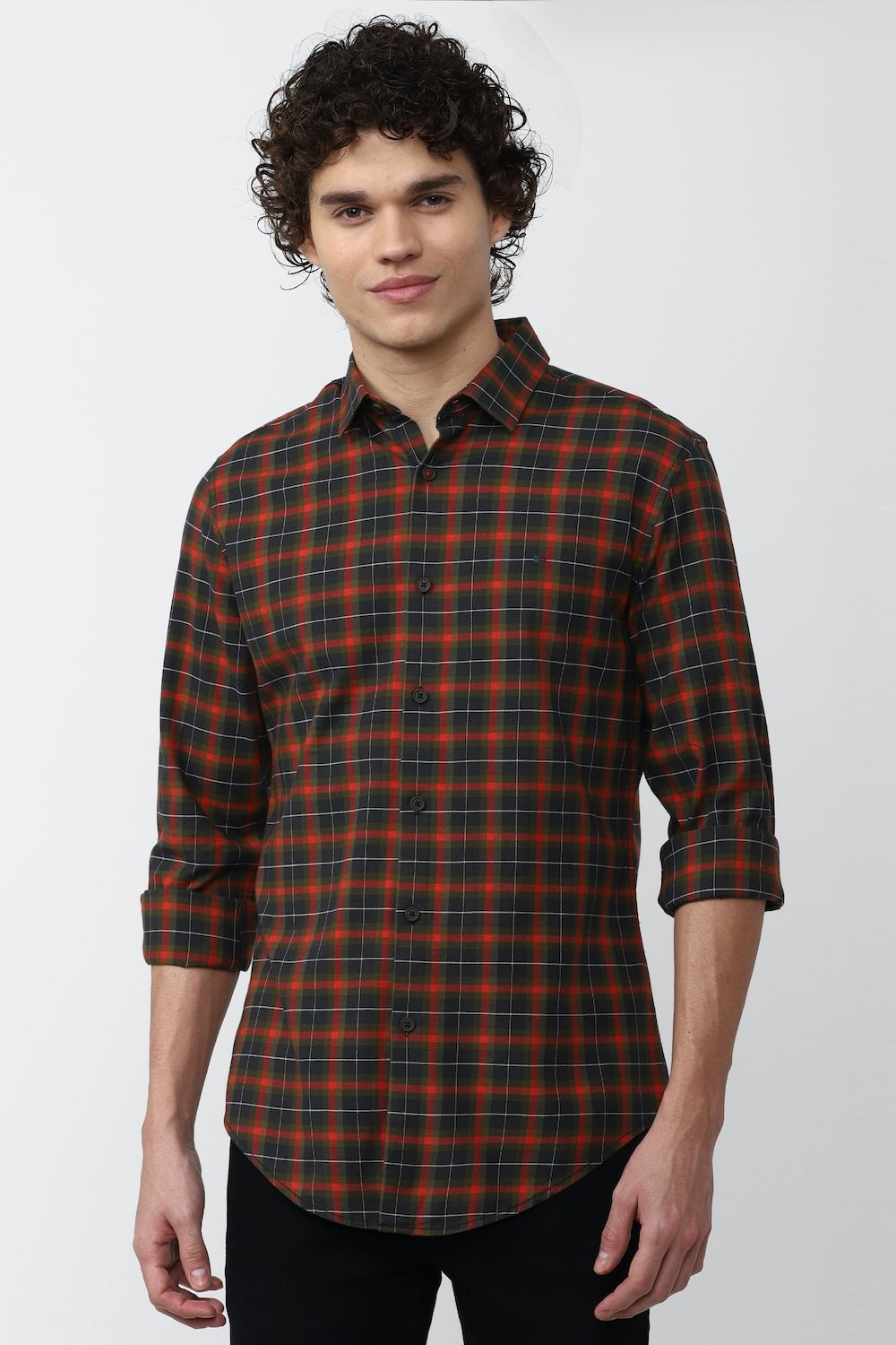 Men Brown Super Slim Fit Check Full Sleeves Casual Shirt