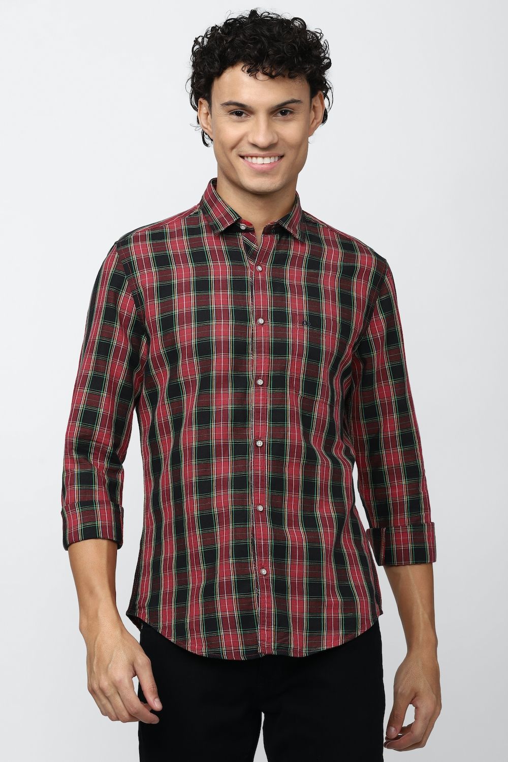 Men Maroon Super Slim Fit Check Full Sleeves Casual Shirt