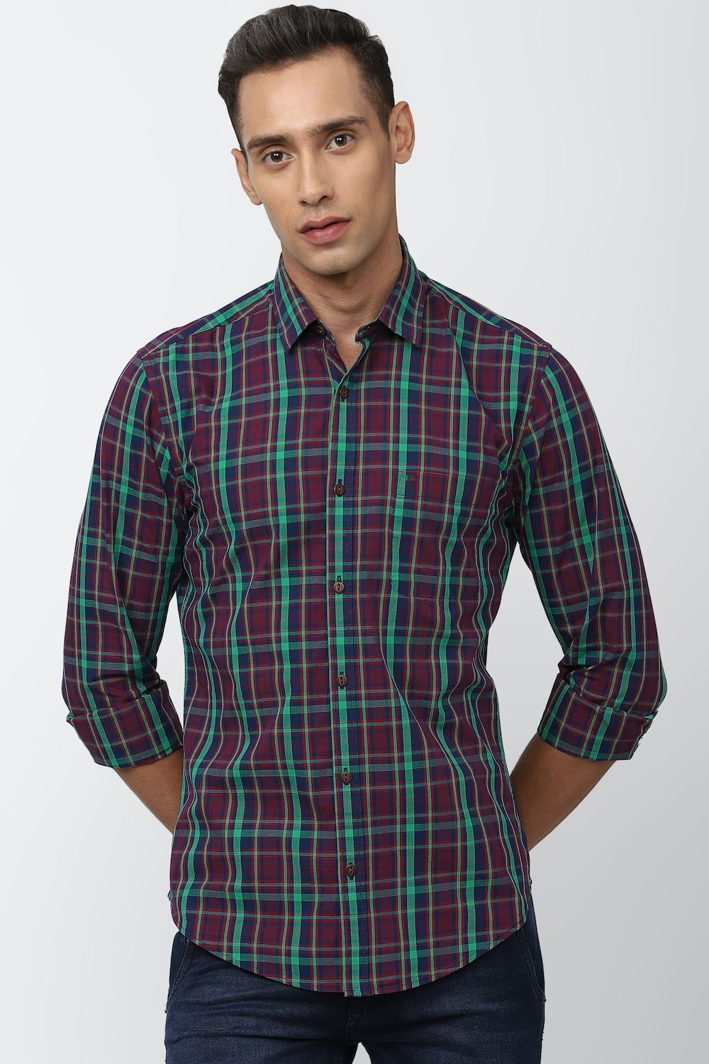 Men Purple Super Slim Fit Check Full Sleeves Casual Shirt