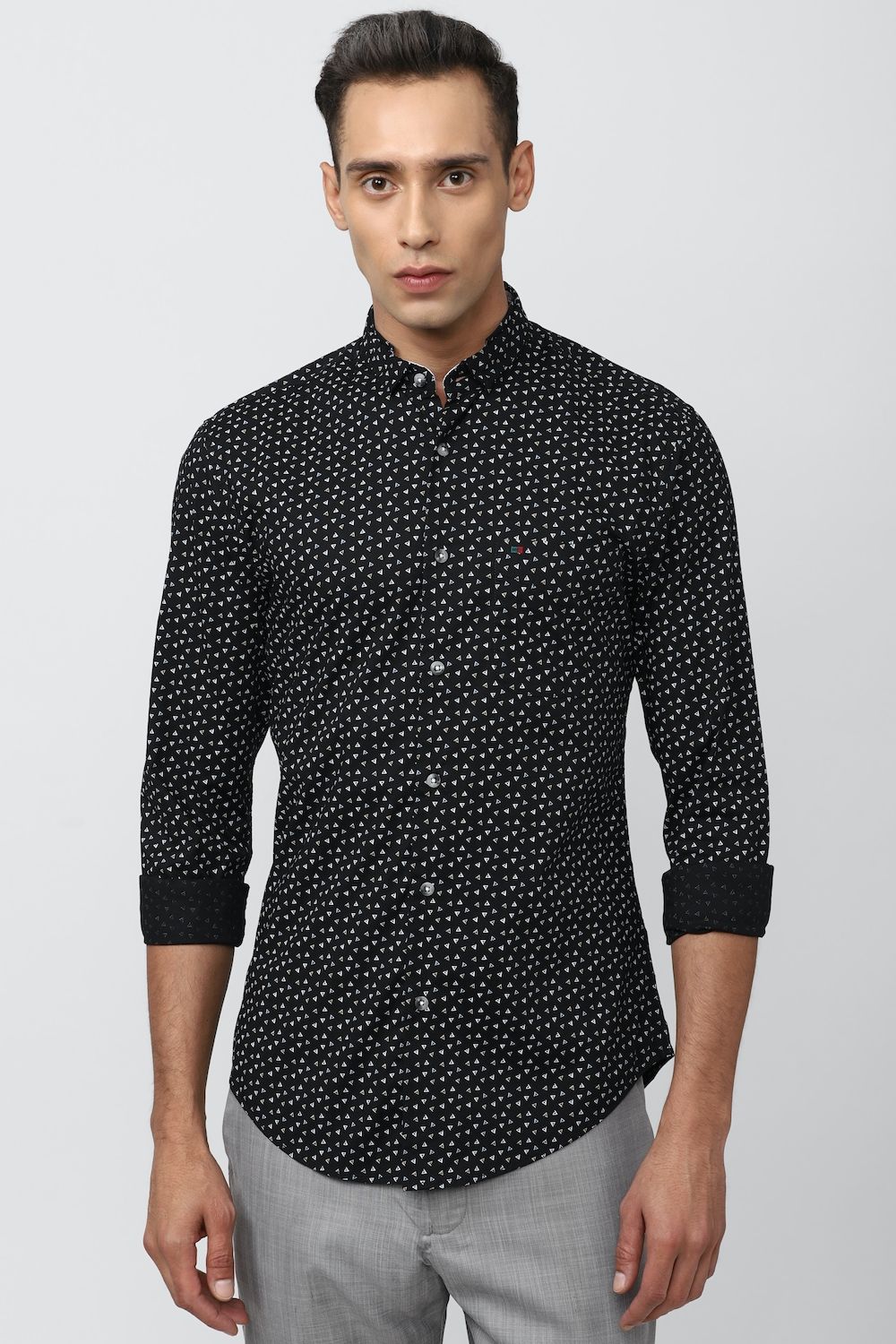 Men Black Super Slim Fit Print Full Sleeves Casual Shirt
