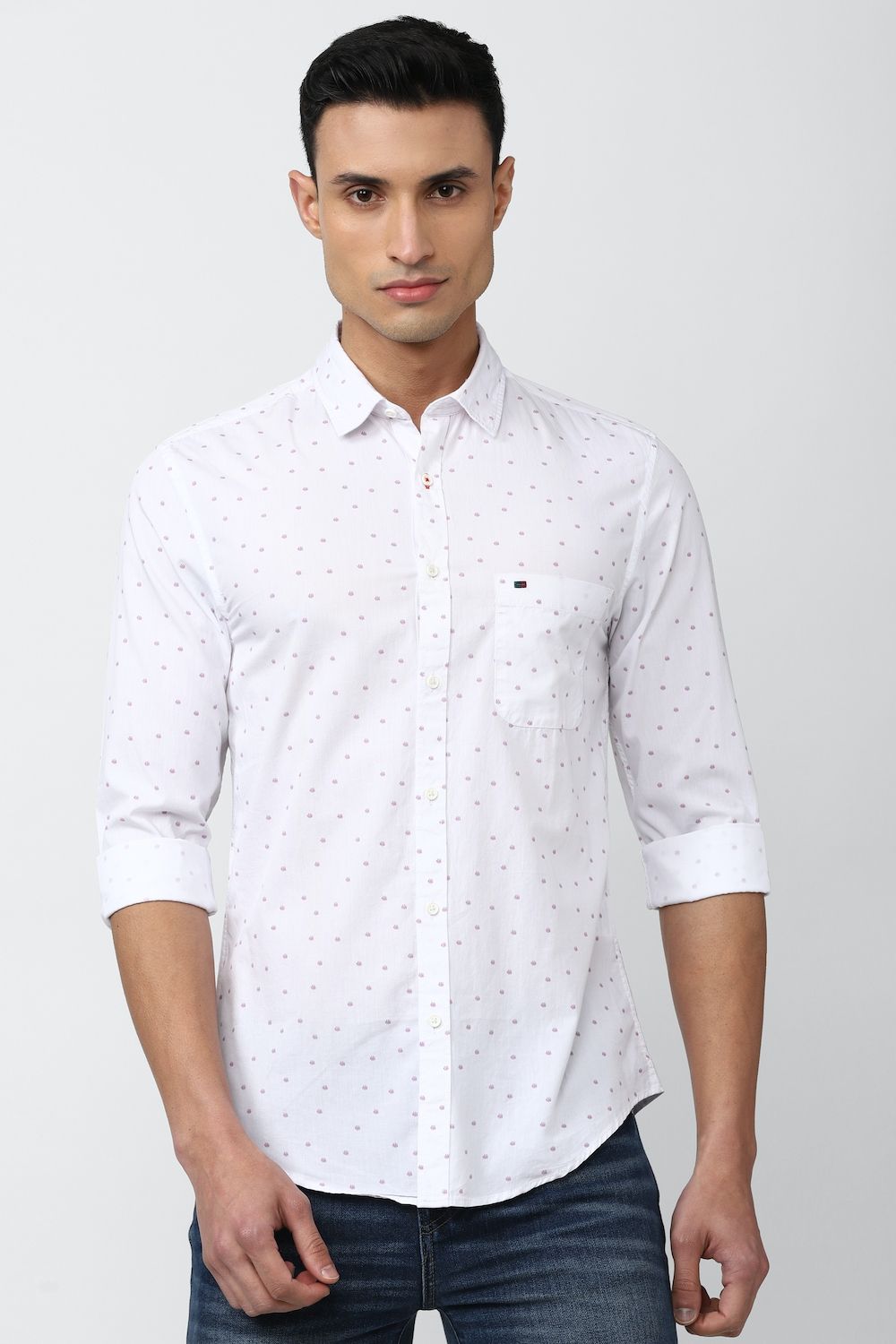 Men White Super Slim Fit Print Full Sleeves Casual Shirt