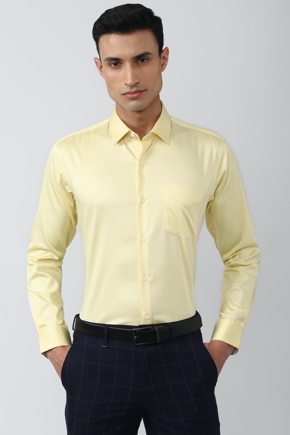 Men Yellow Regular Fit Formal Full Sleeves Formal Shirt