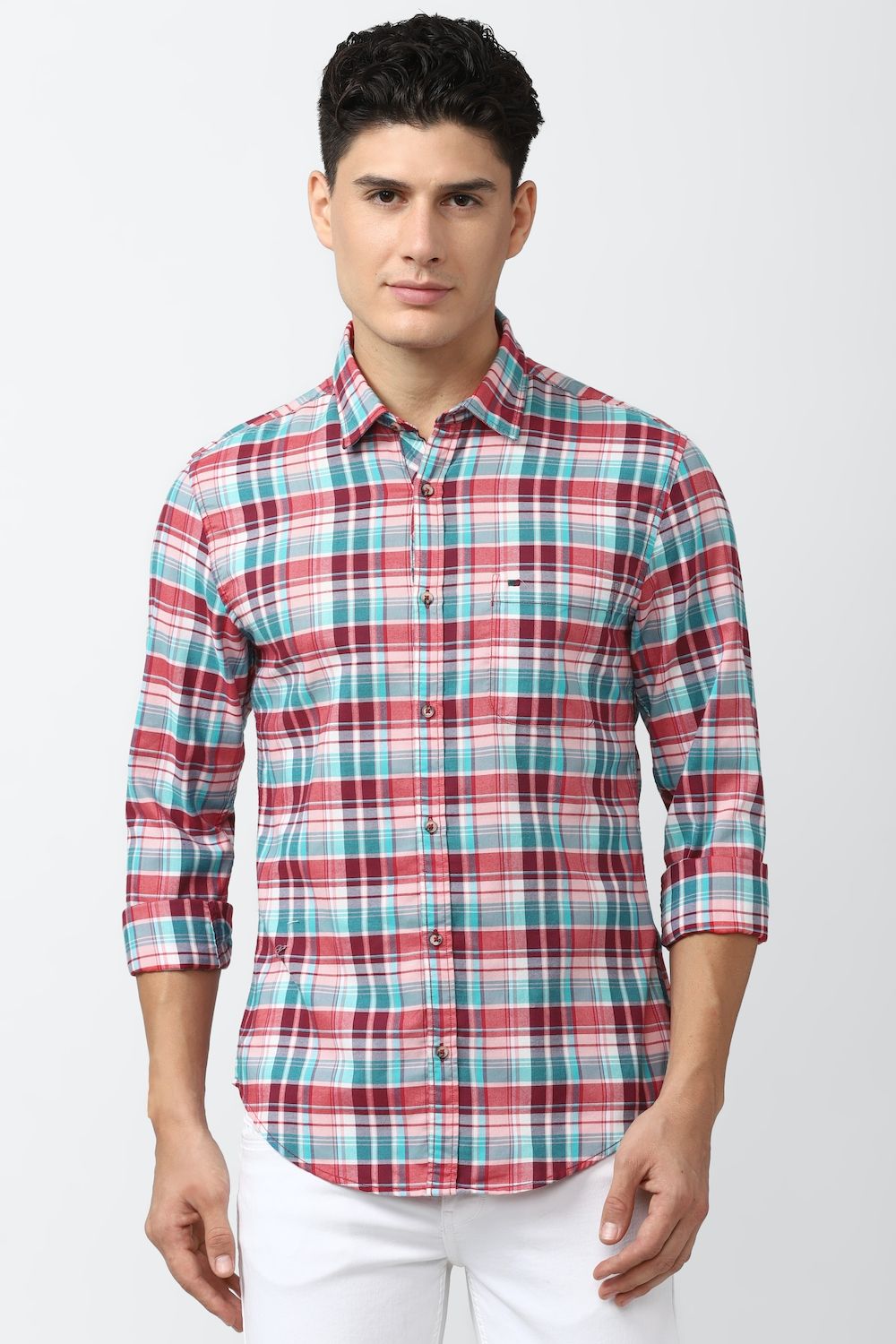 Men Multi Super Slim Fit Check Full Sleeves Casual Shirt