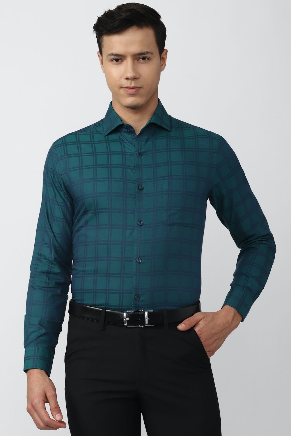 Men Green Regular Fit Formal Full Sleeves Formal Shirt