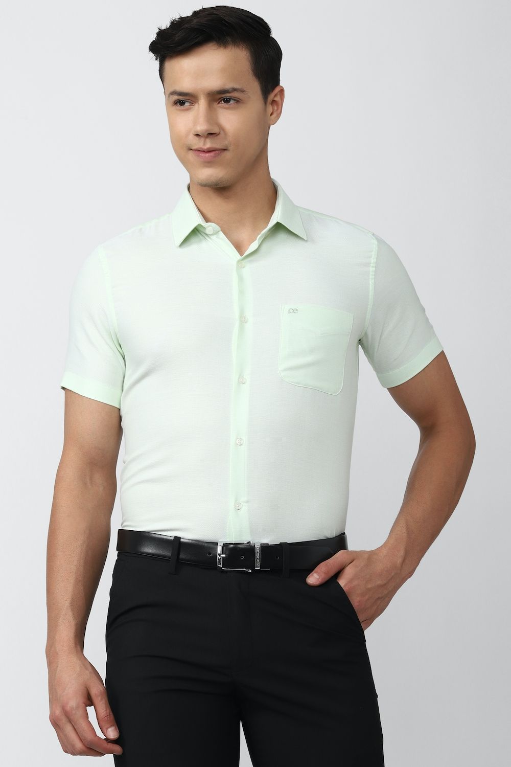 Men Green Slim Fit Formal Half Sleeves Formal Shirt