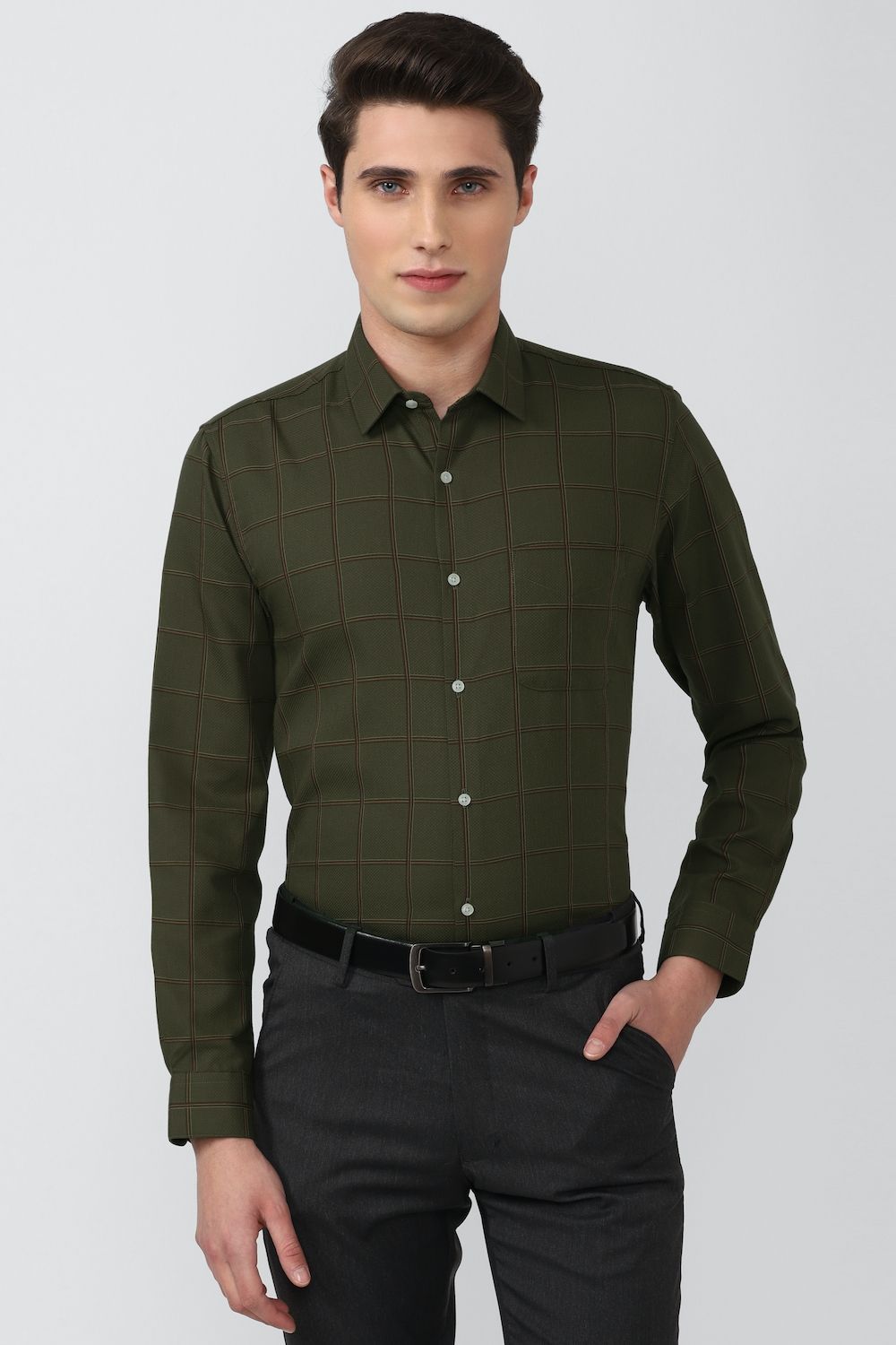 Men Olive Slim Fit Formal Full Sleeves Formal Shirt