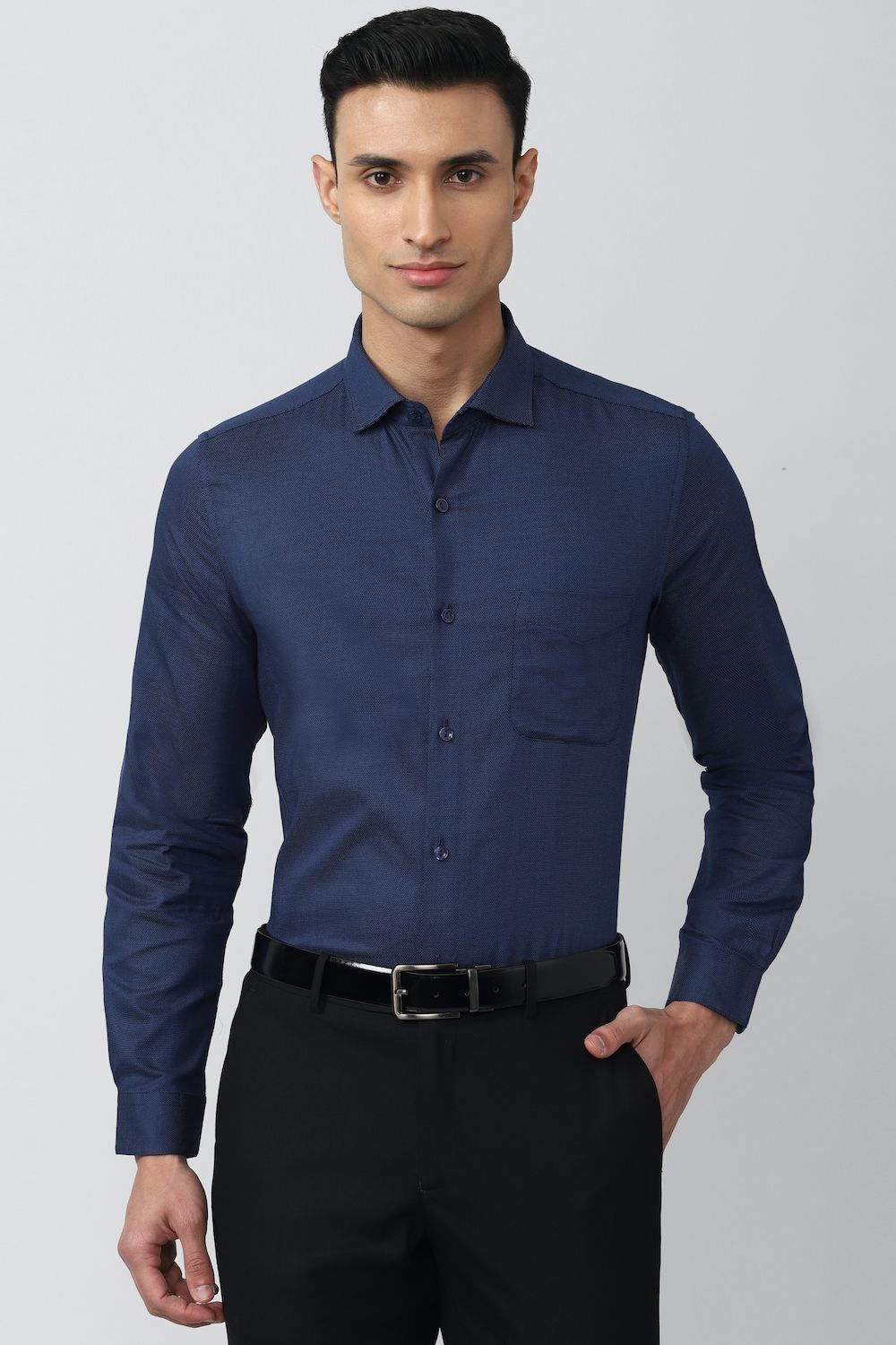 Men Navy Slim Fit Formal Full Sleeves Formal Shirt