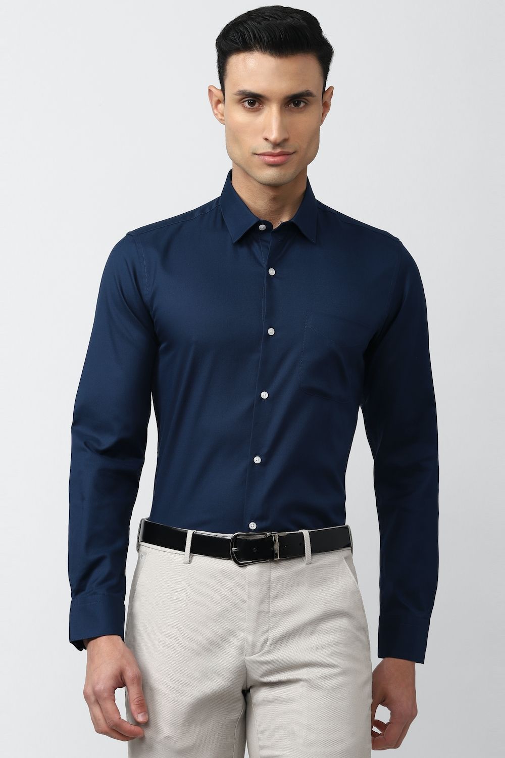 Men Navy Slim Fit Formal Full Sleeves Formal Shirt