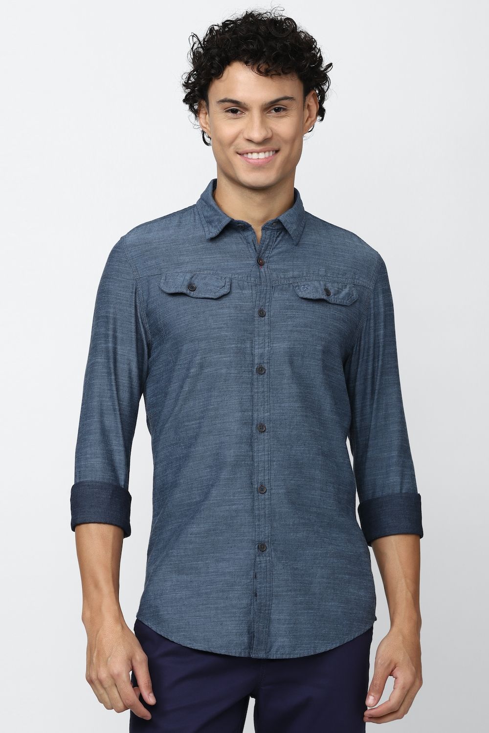 Men Navy Super Slim Fit Textured Full Sleeves Casual Shirt