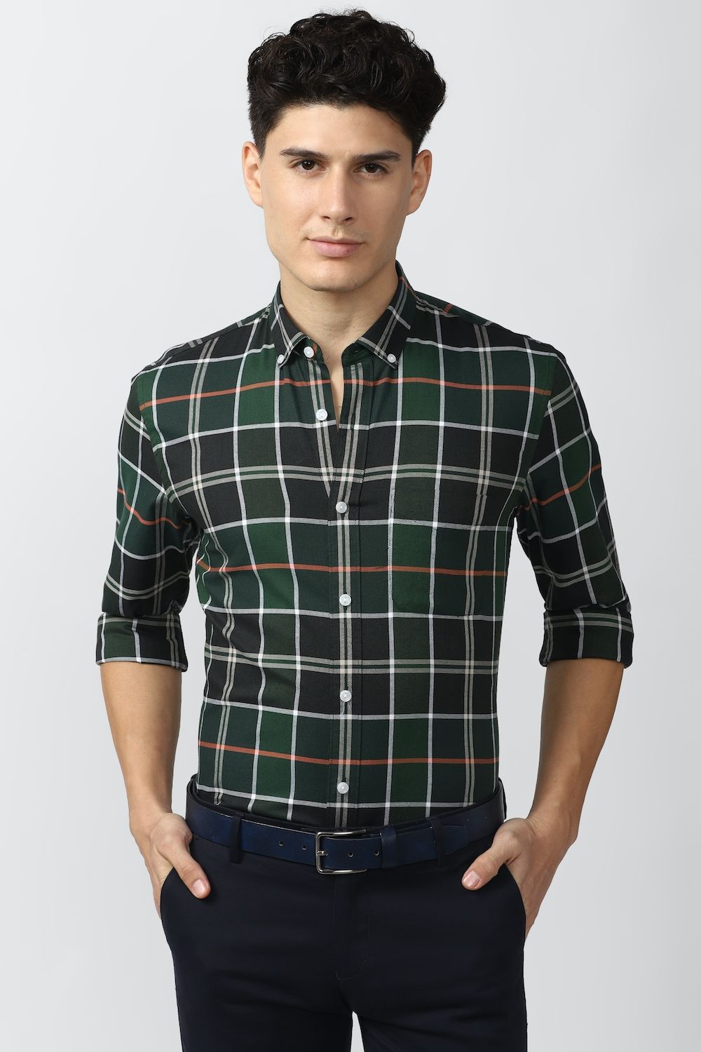 Men Green Slim Fit Formal Full Sleeves Formal Shirt
