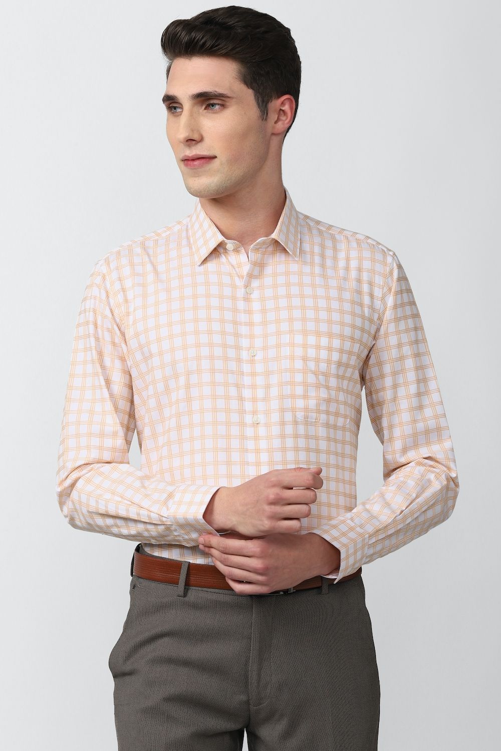 Men Peach Slim Fit Formal Full Sleeves Formal Shirt